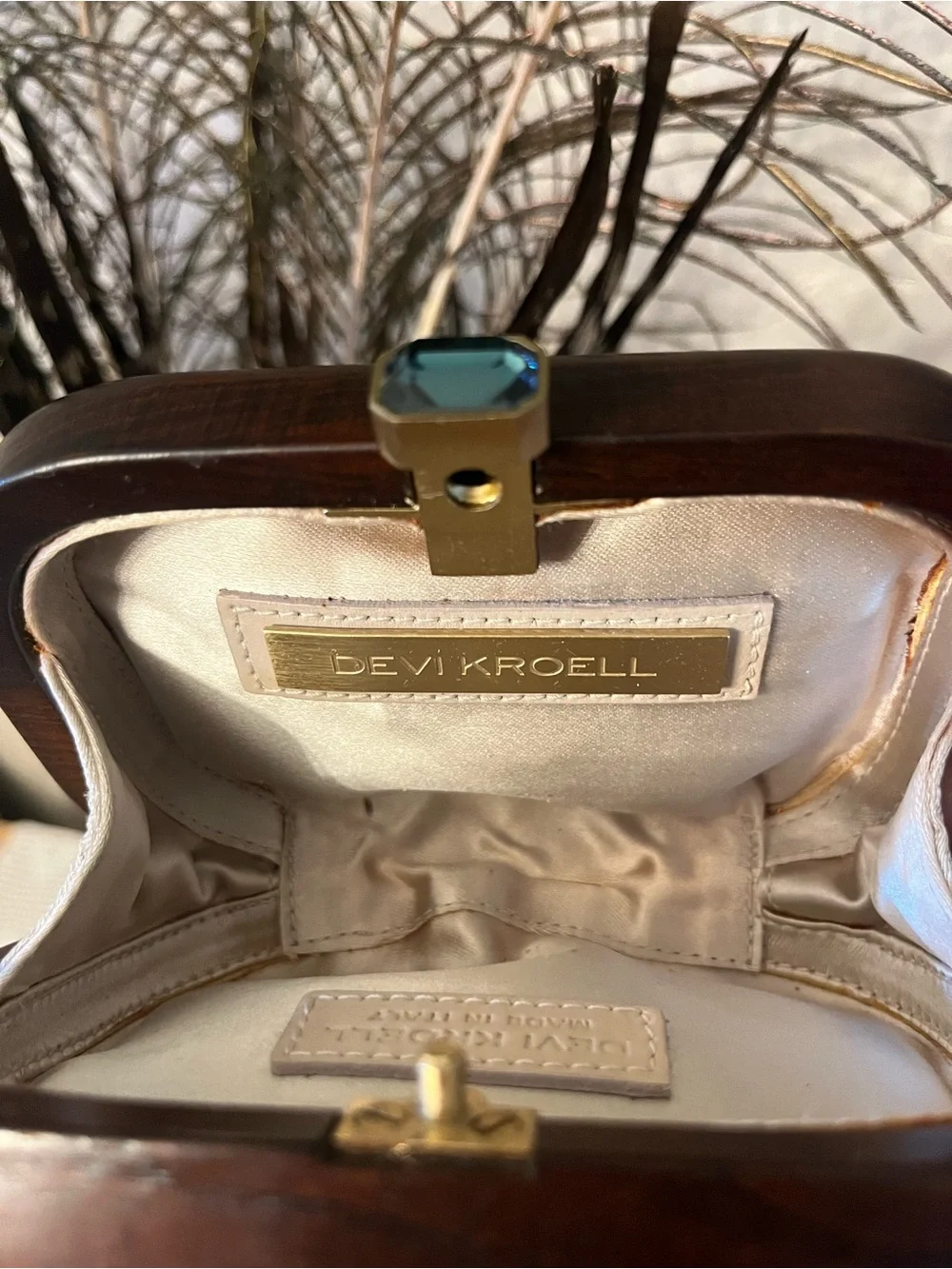 Devi Kroell Italian Wood Frame Clutch with Stones