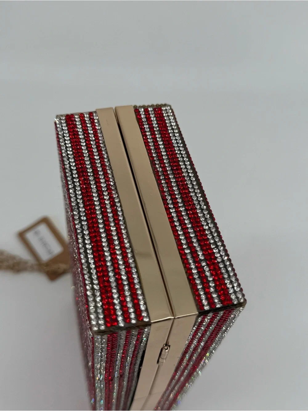 Fashion Express Red Crystal Evening Clutch with Gold Chain Strap