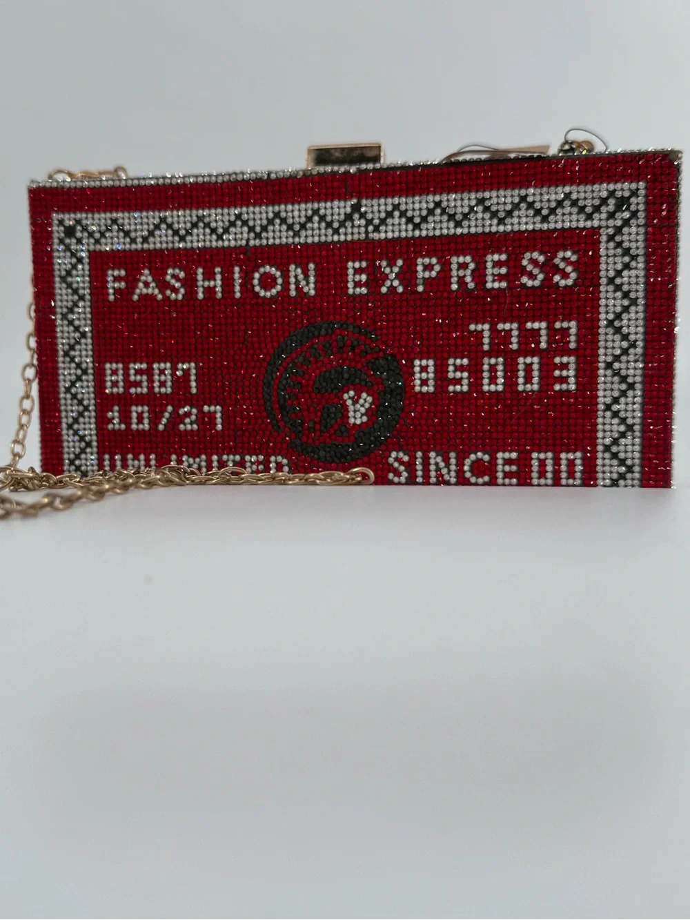 Fashion Express Red Crystal Evening Clutch with Gold Chain Strap