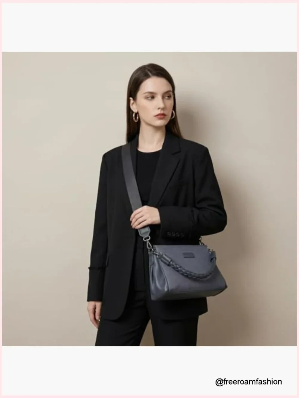 Braided Handle Faux Leather Satchel Crossbody Bag