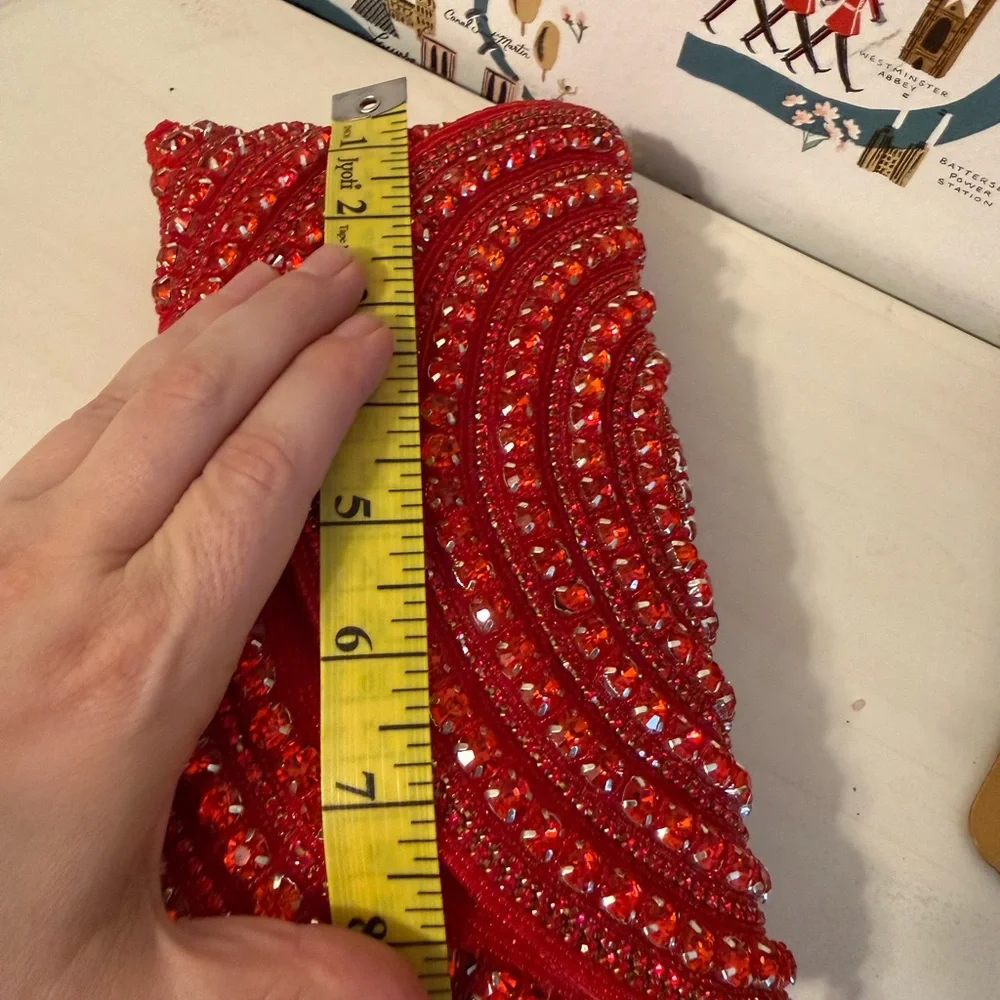 Red Beaded Evening Clutch Bag Seed Bead Crystal‎ Formal Crossbody Handbag