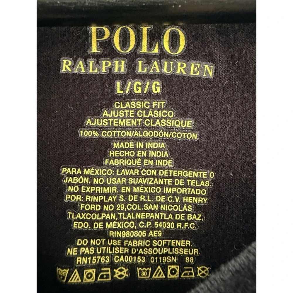 Polo Ralph Lauren Men's Classic Fit V-Neck T-Shirt Black Red Pony Logo Size L