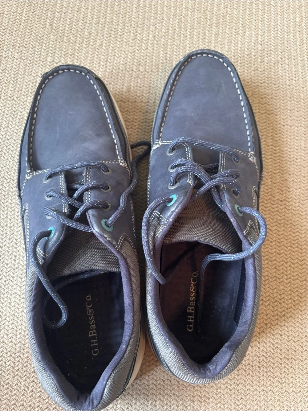 G.H. Bass & Co. Navy Leather Moc Toe Boat Shoes