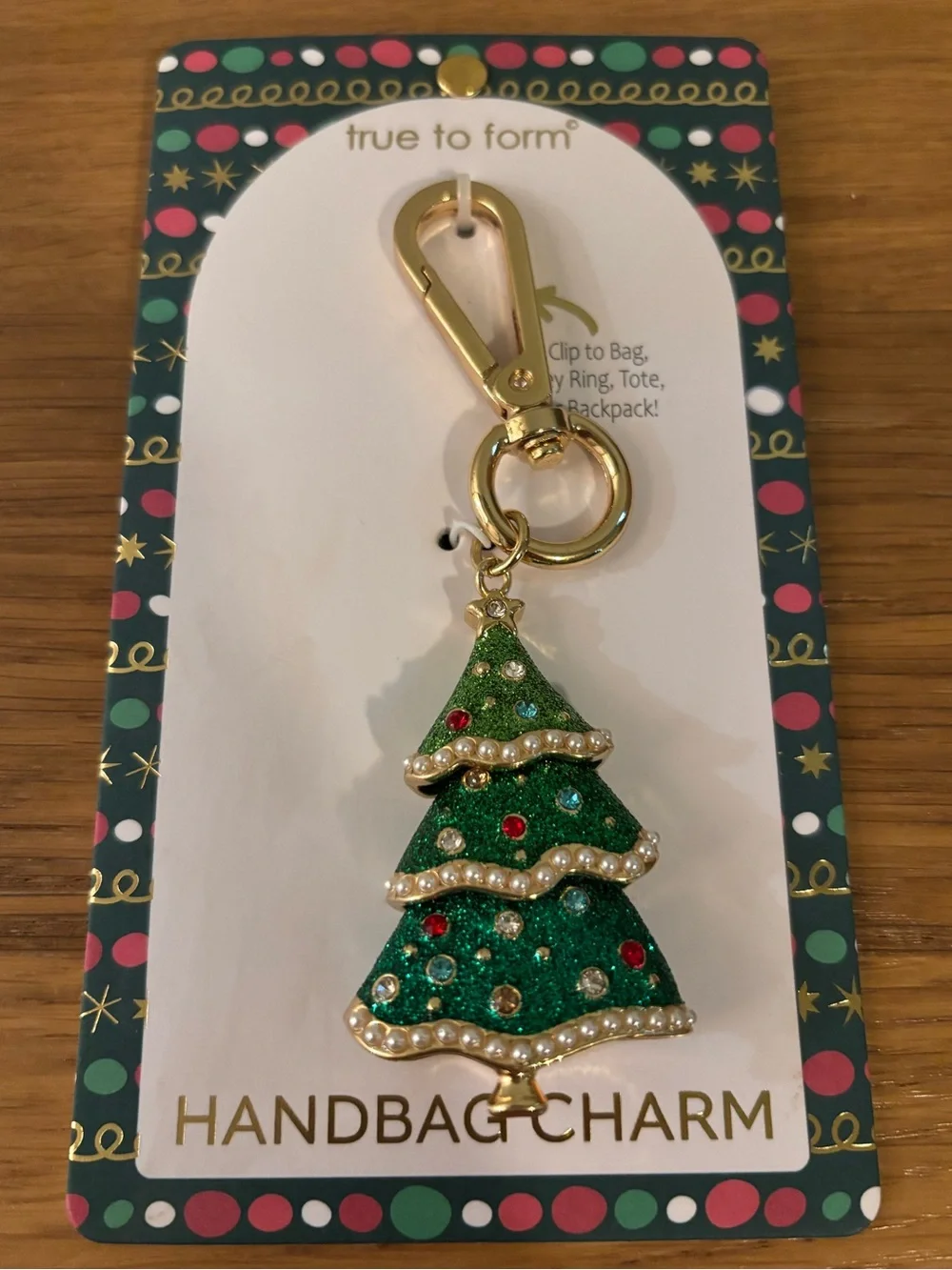 True to Form Green Glitter Christmas Tree Handbag Charm Keychain NWT