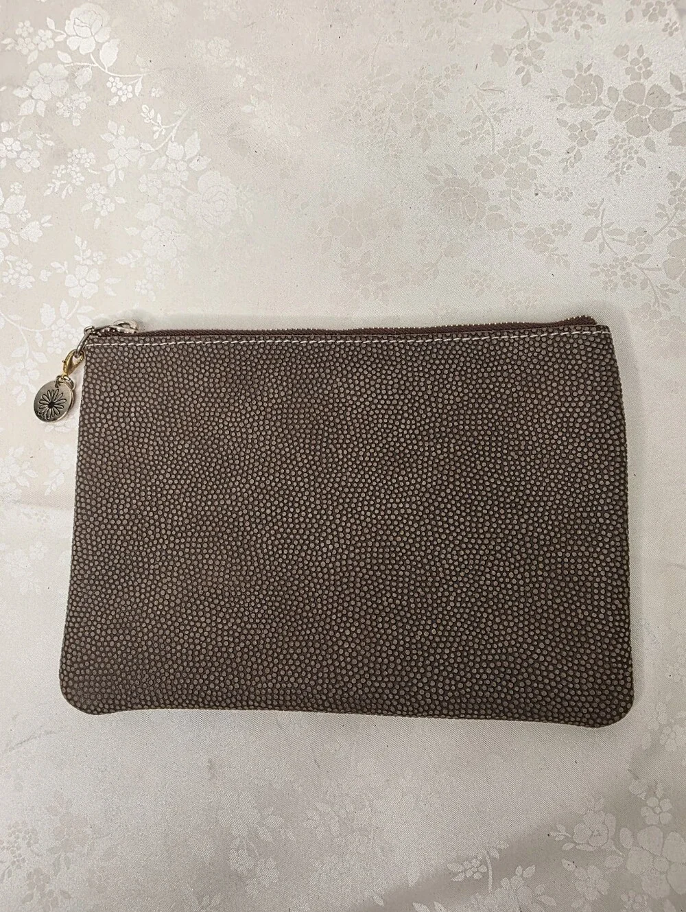 Planner Perfect Brown Shagreen Stingray Embossed Leather Everyday Pouch Clutch