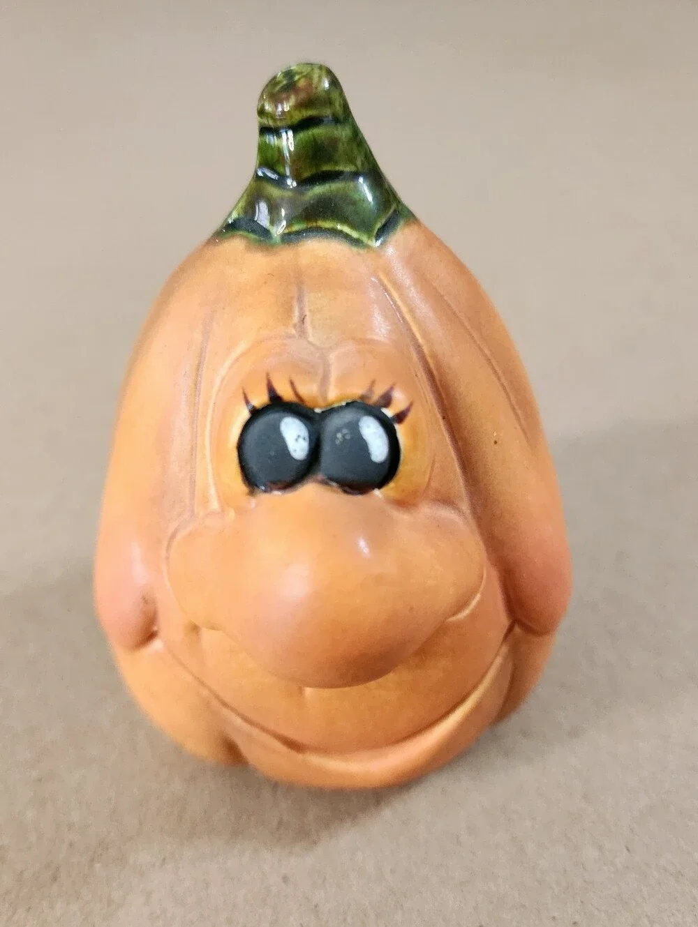 Halloween Ceramic Anthropomorphic Pumpkin Silly Face Handpainted 3.75