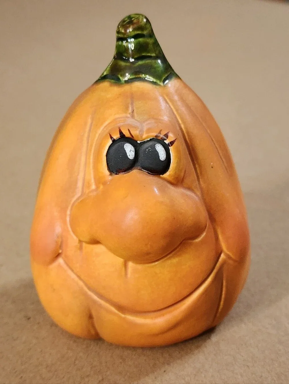Halloween Ceramic Anthropomorphic Pumpkin Silly Face Handpainted 3.75