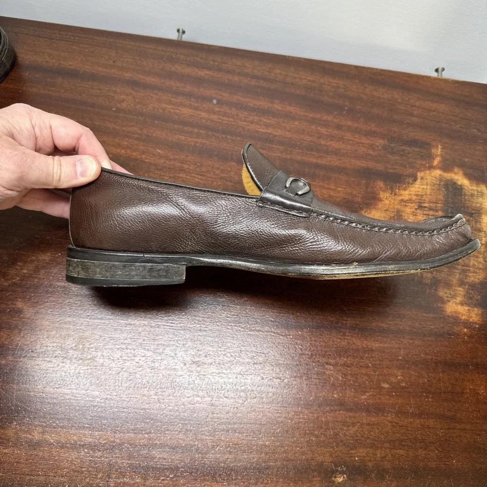 Johnston & Murphy Brown Pebbled Leather Horsebit Loafers Hand Crafted Italy 10M