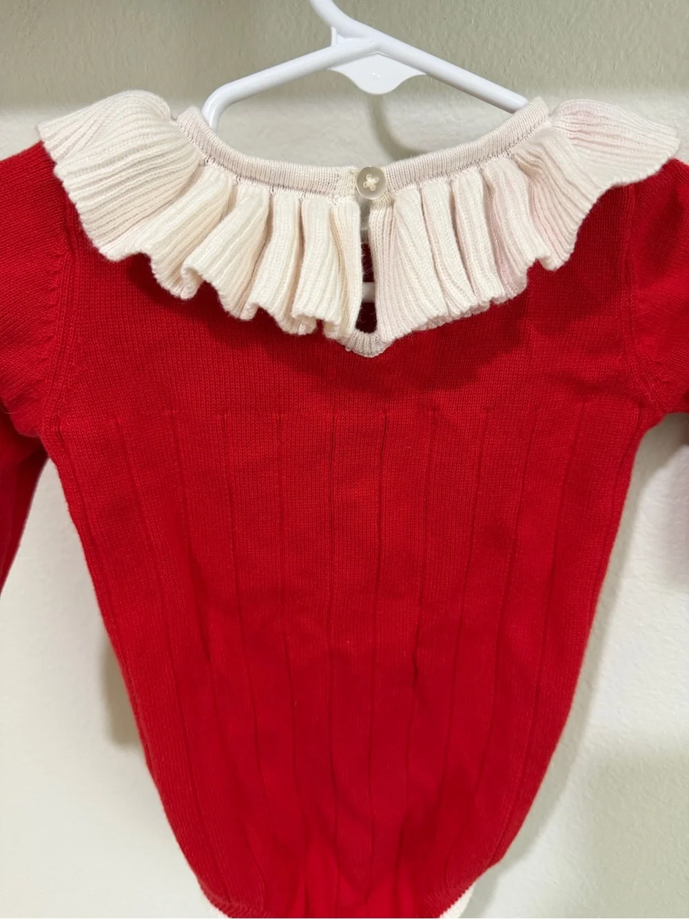 Cat & Jack Red Knit Baby Romper with Cream Ruffle Collar