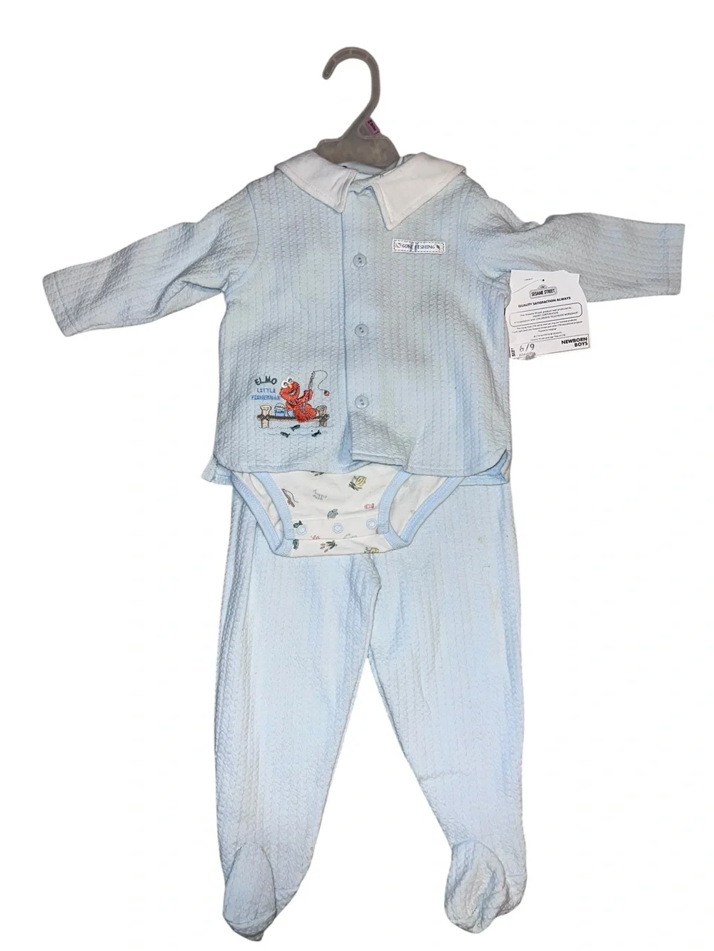 Elmo Light Blue Baby Footed 2-Piece Set with Collar and Printed Bodysuit 6-9m