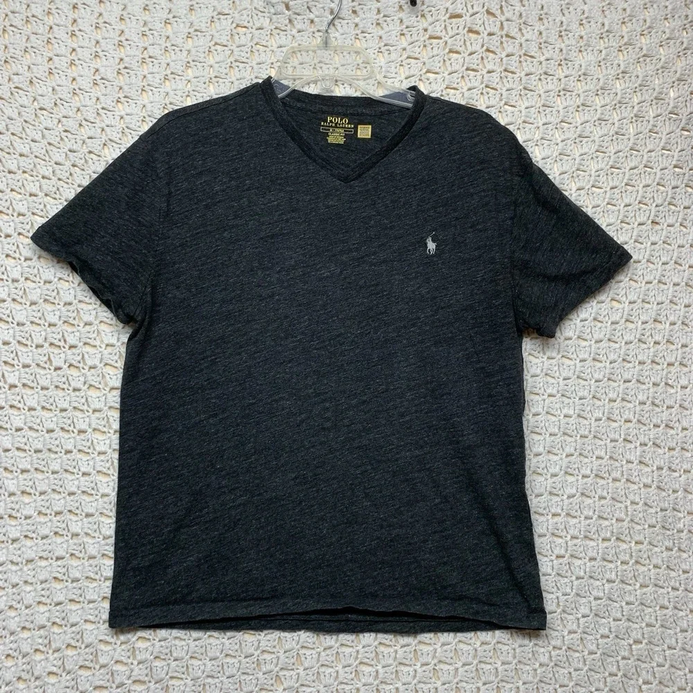Polo Ralph Lauren Tee Shirt Men's. Sz M Gray White Pony Short Sleve‎ V Neck