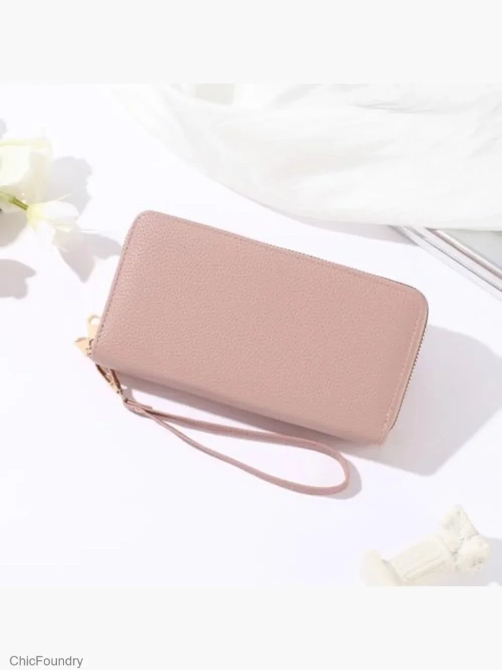 Double Zip Around Wristlet Wallet Large Capacity Card Holder