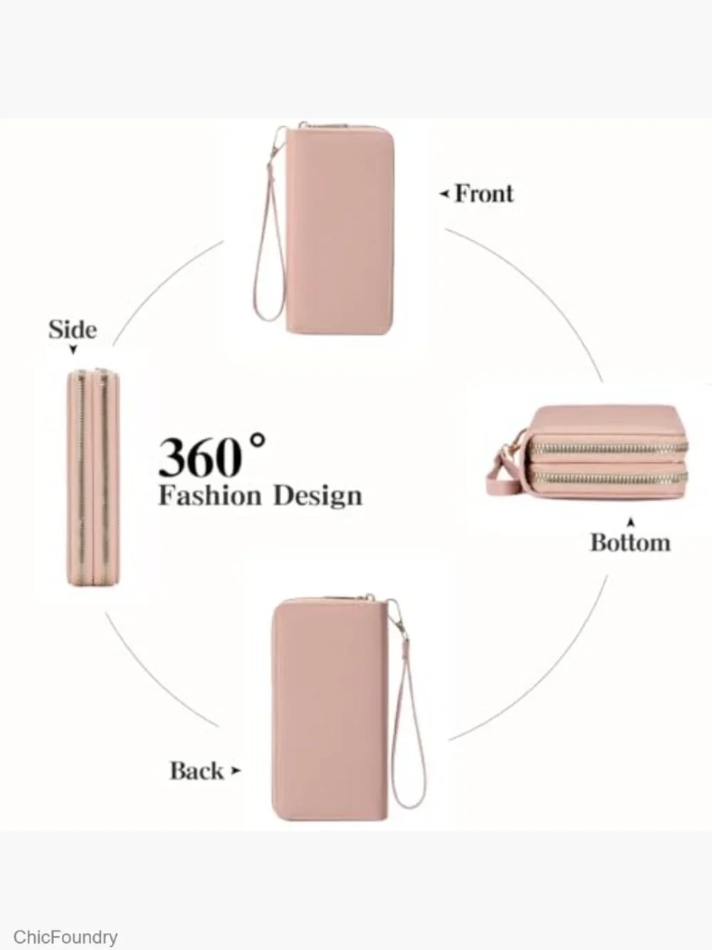 Double Zip Around Wristlet Wallet Large Capacity Card Holder