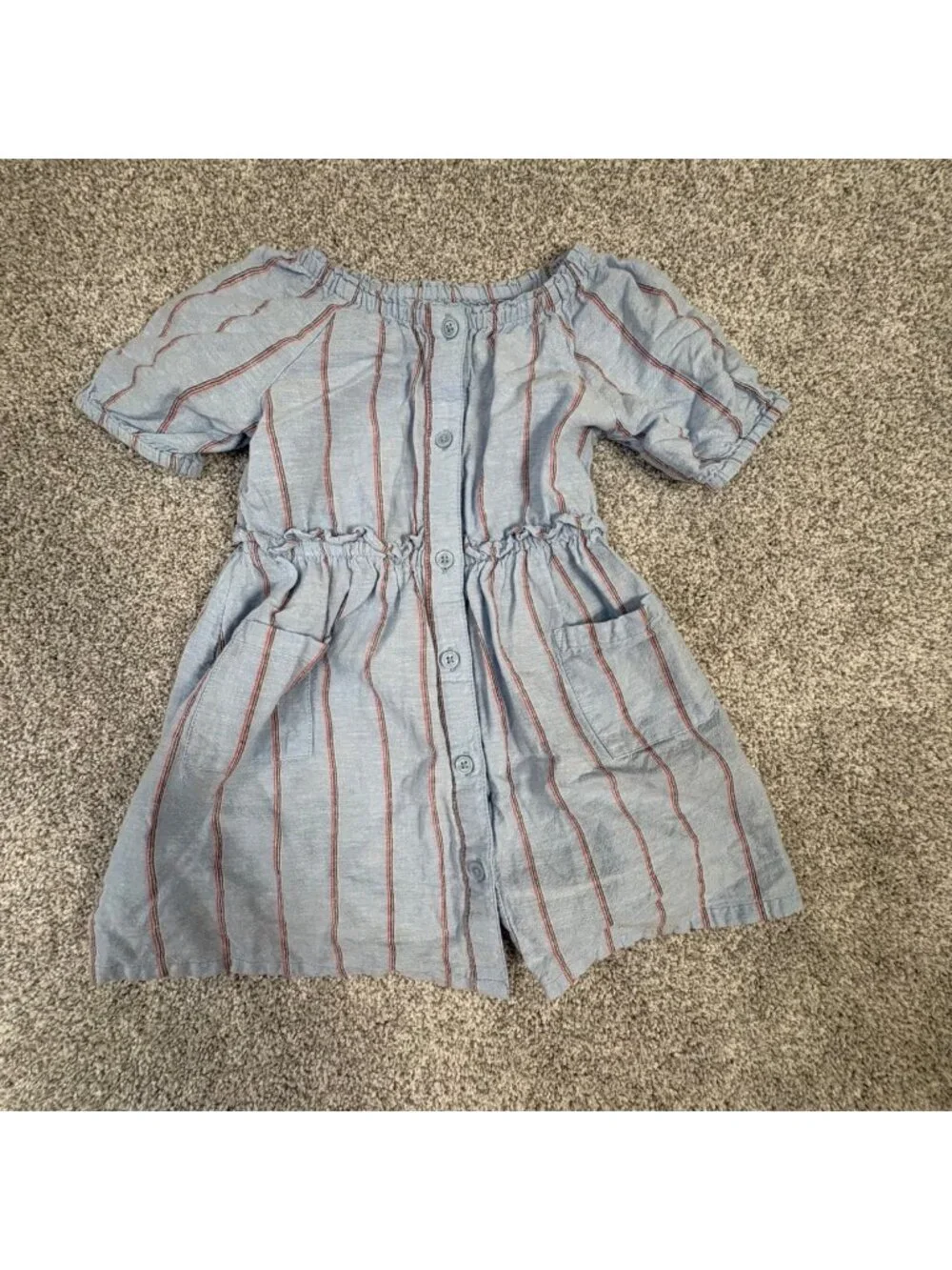 Old Navy Linen Blend Dress 18-24 month Blue Stripes Button Front
