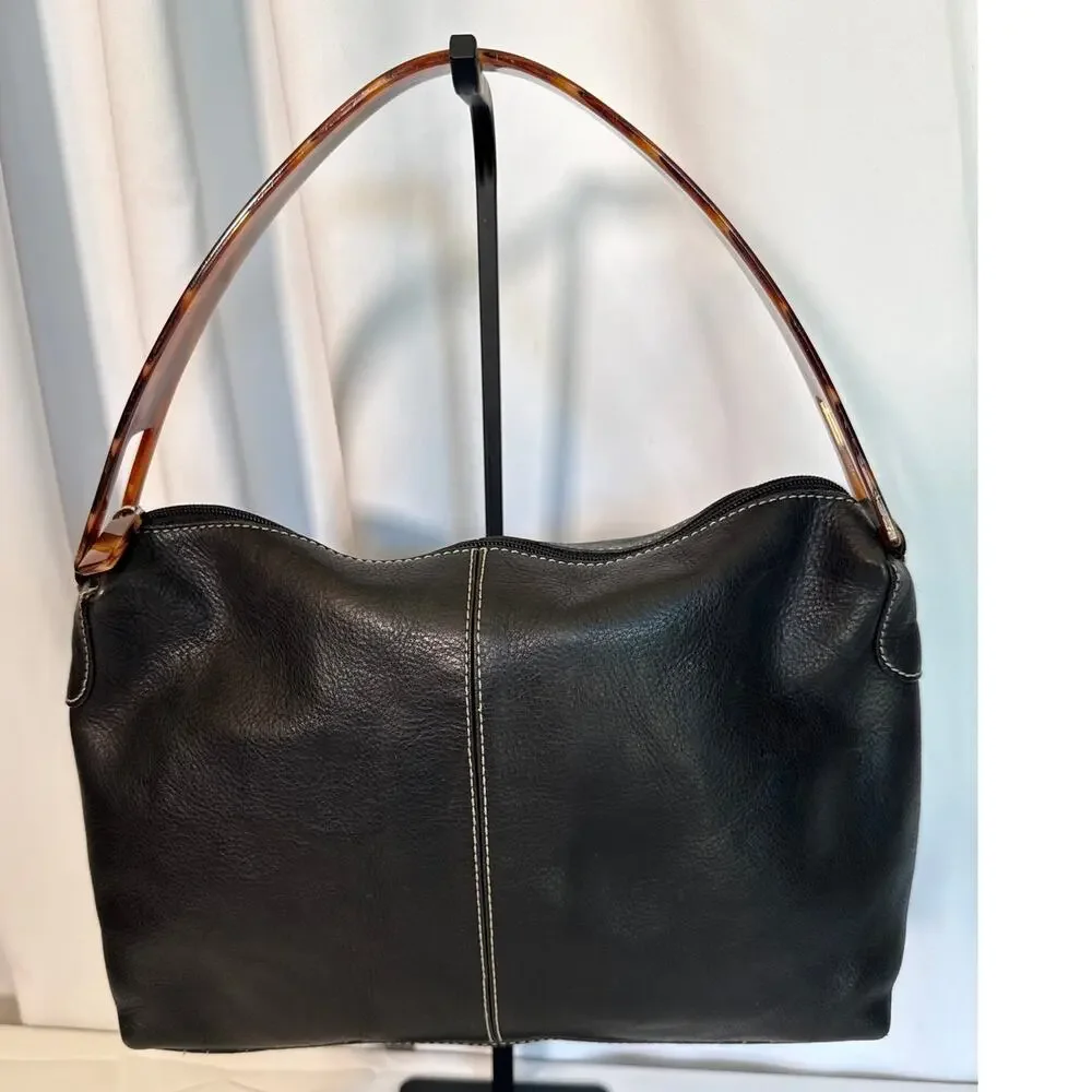 Vintage Adrienne Vittadini Leather Tortoise Top Handle Bag Purse Y2K