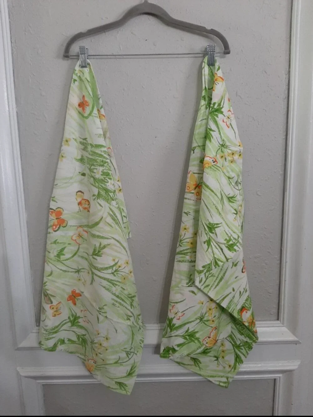 Vintage 70s bed set sheets flat fitted 2 pillowcases butterfly boho