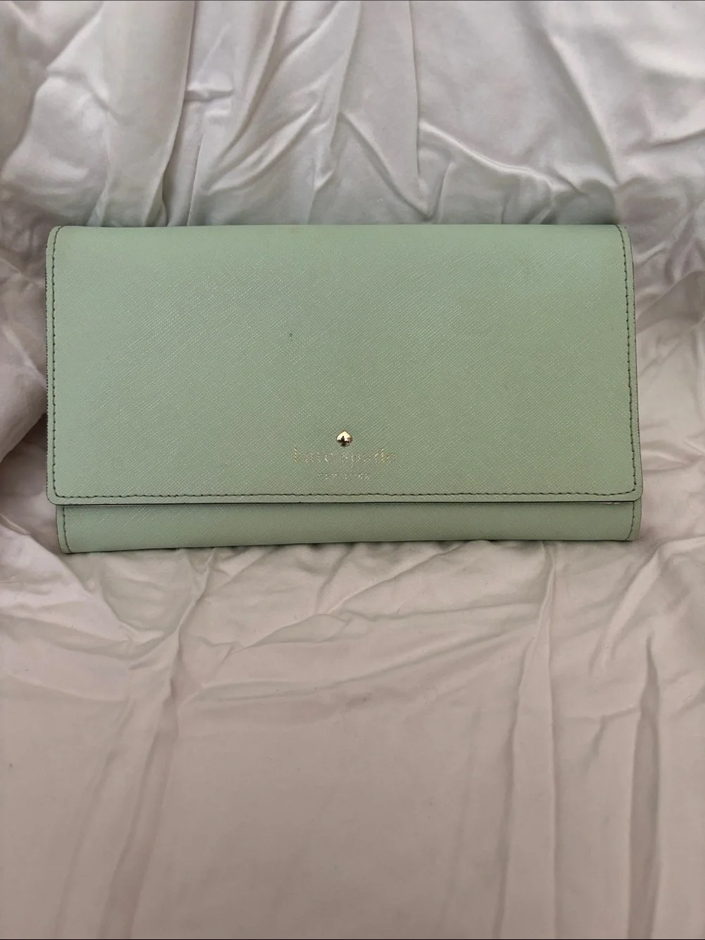kate spade Mint Green Saffiano Continental Wallet with Gold Accent