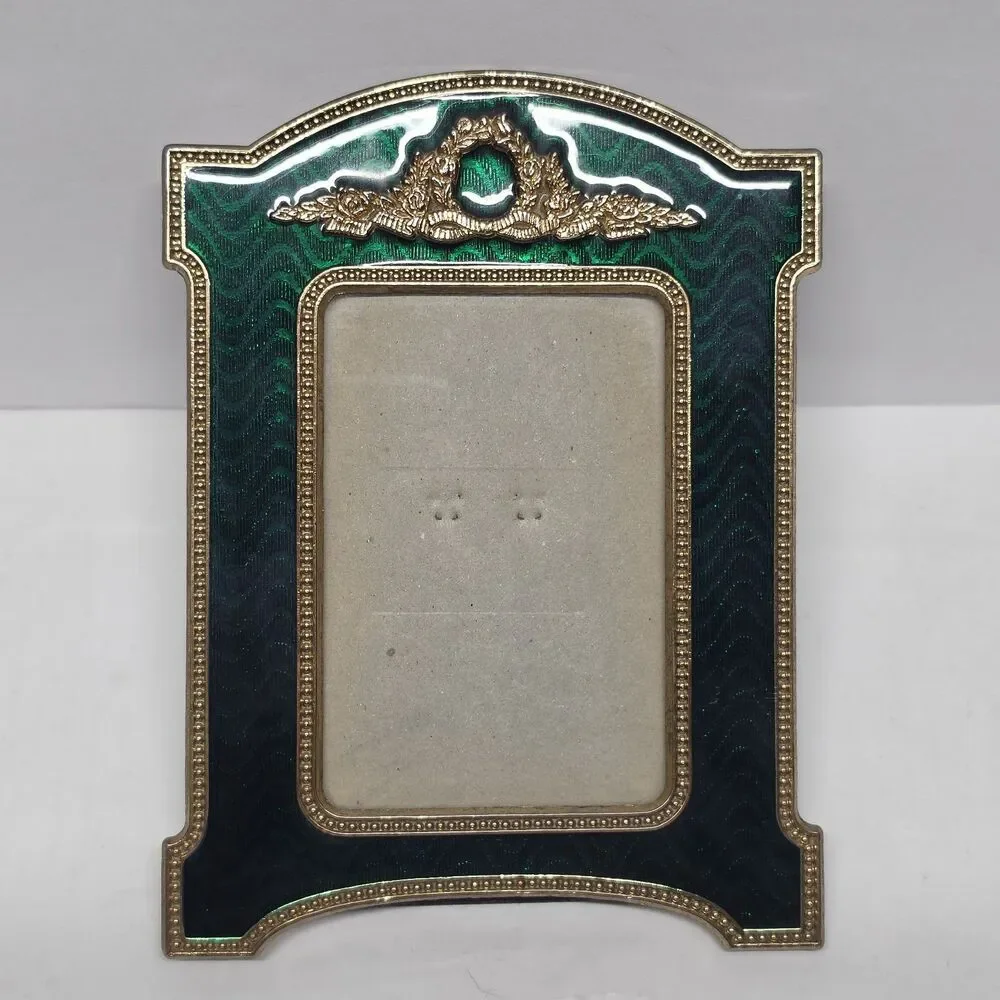 Vtg Terragrafics French Empire Picture Frame Green Gold Hollywood Regency