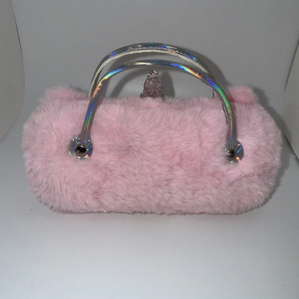 Unicorn Purse / Sunglass purse Capelli New York Faux Pink Fur Vibrant Rainbow