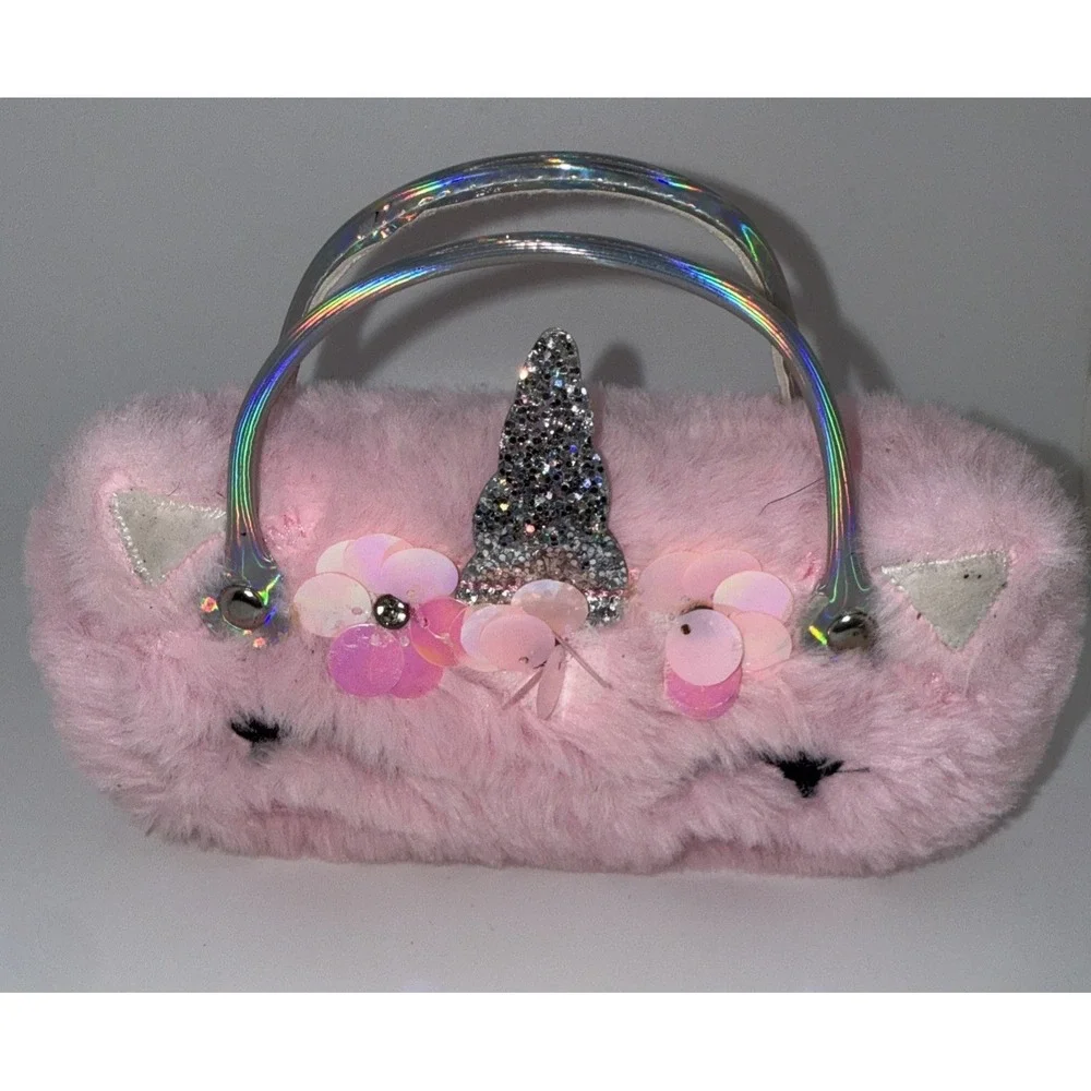 Unicorn Purse / Sunglass purse Capelli New York Faux Pink Fur Vibrant Rainbow