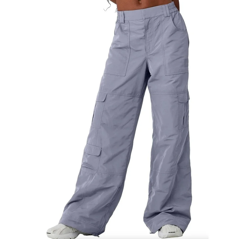 Alo Yoga High Waist Ski Moto Puffer Pants Fog Purple Wide Leg Pockets Size S