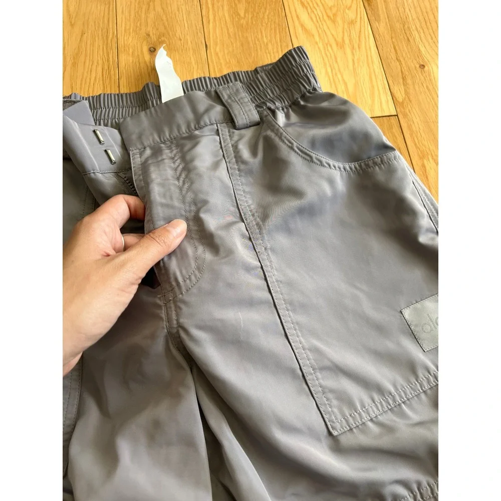Alo Yoga High Waist Ski Moto Puffer Pants Fog Purple Wide Leg Pockets Size S