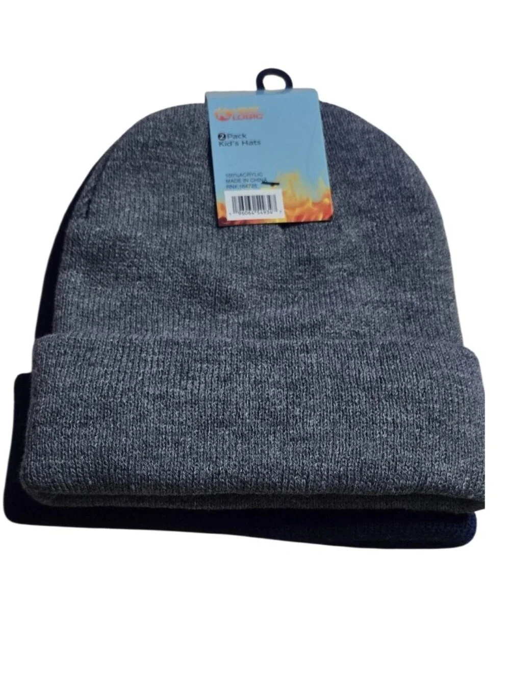 #HL010 Heat Logic Kids 2-Pack Knit Beanie Set - Navy & Heather Grey