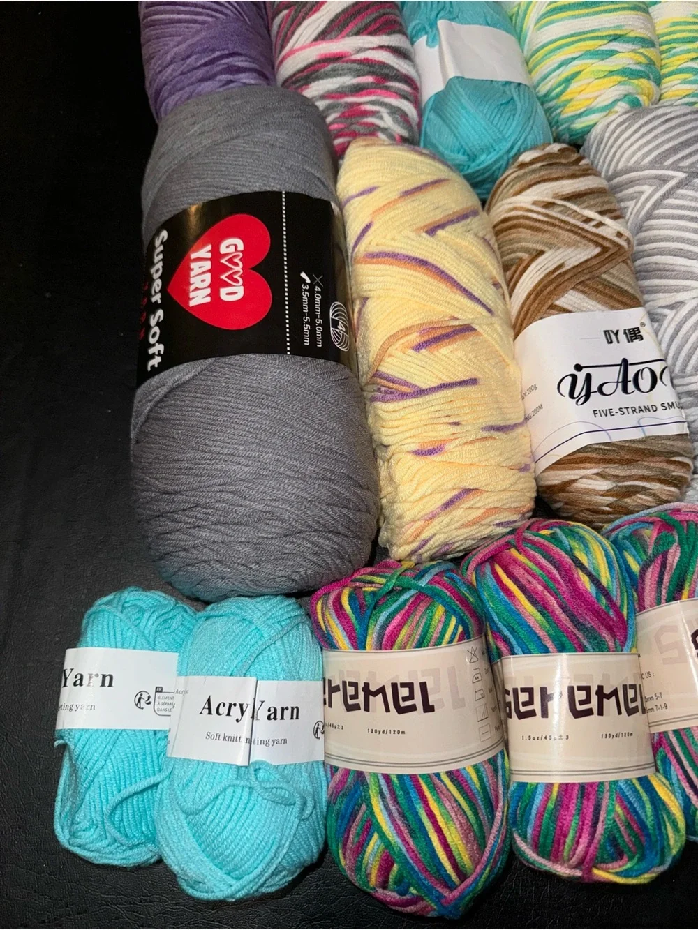 Yarn Lot of 28 skeins various sizes and styles all new lot #1