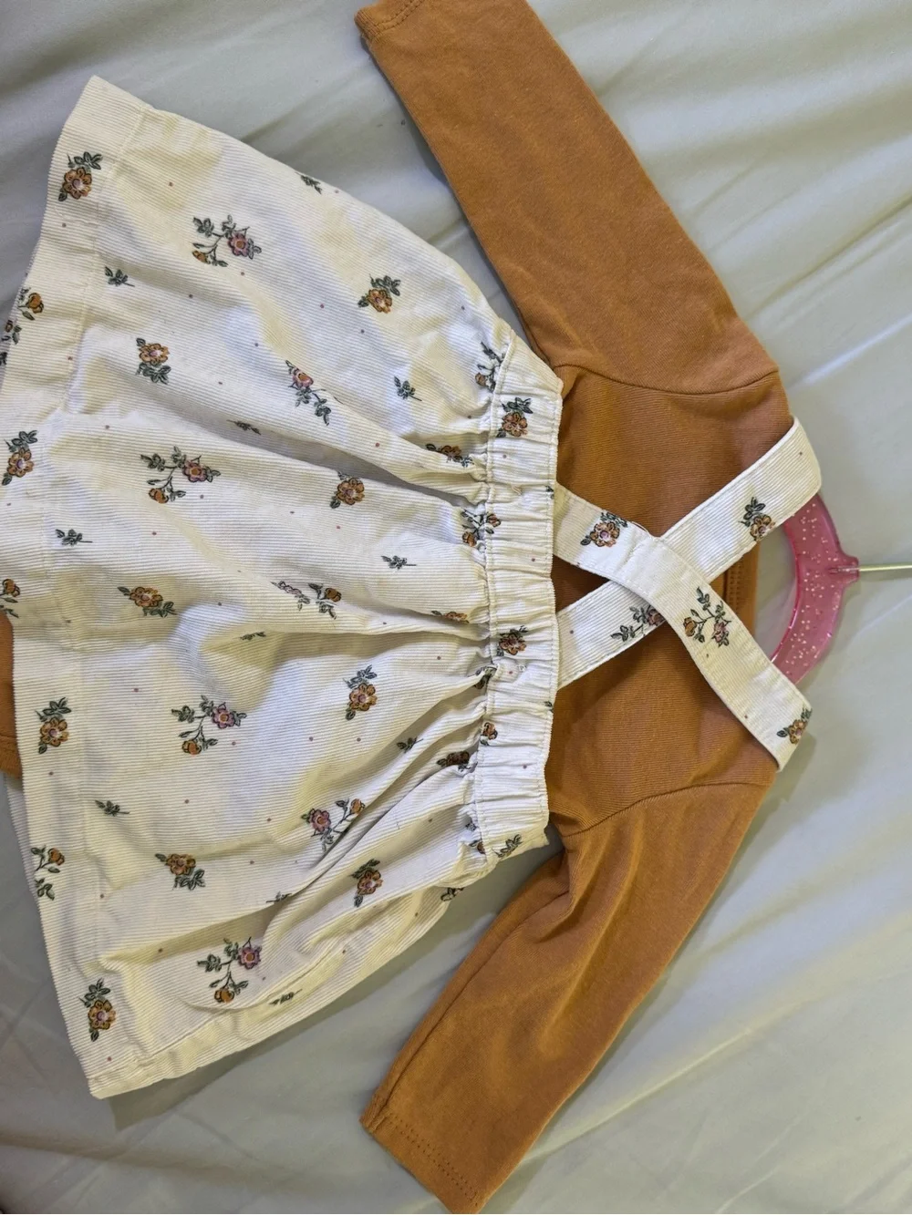 NWOT Carters 2pc Corduroy Floral Overall Skirt Jumper Bodysuit Set 0-3M