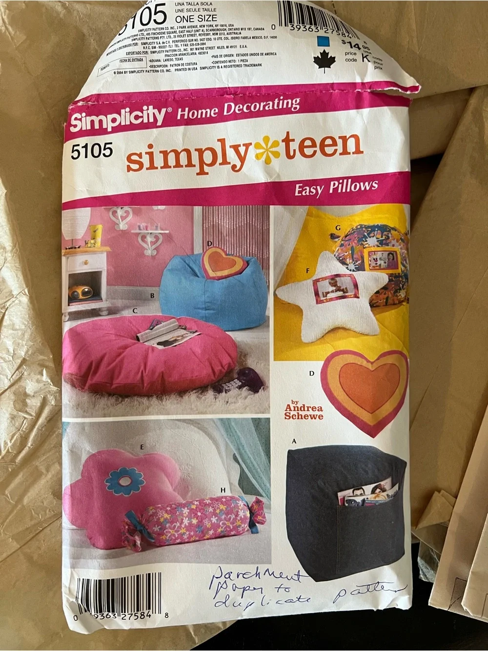 Sewing Pattern Home Pillows & Beanbag Simplicity Simply Teen 5105