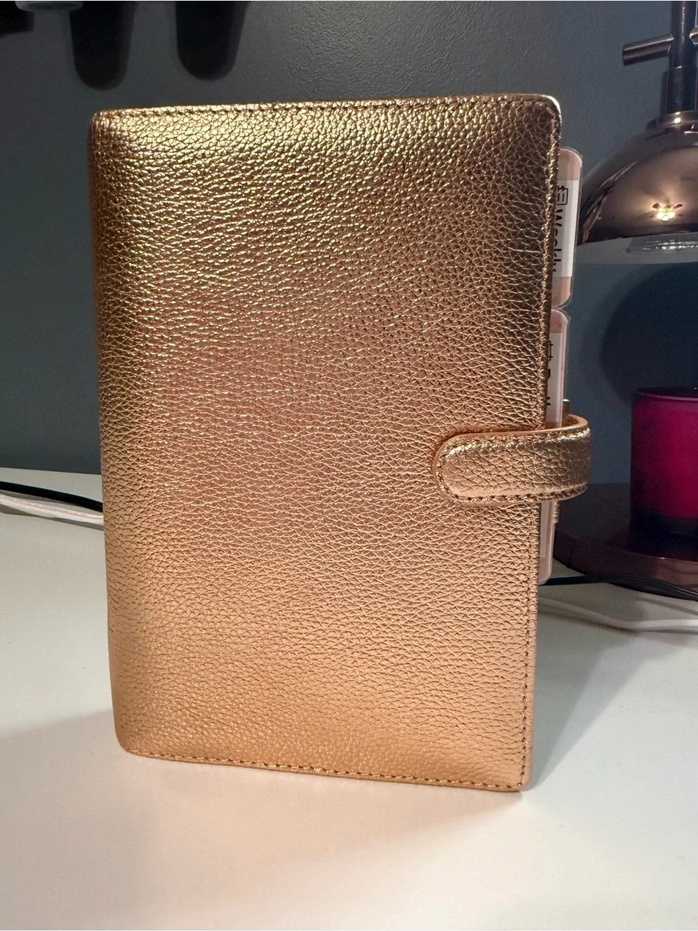 RARE Metallic Rose Gold Leather Personal Filofax Finsbury
