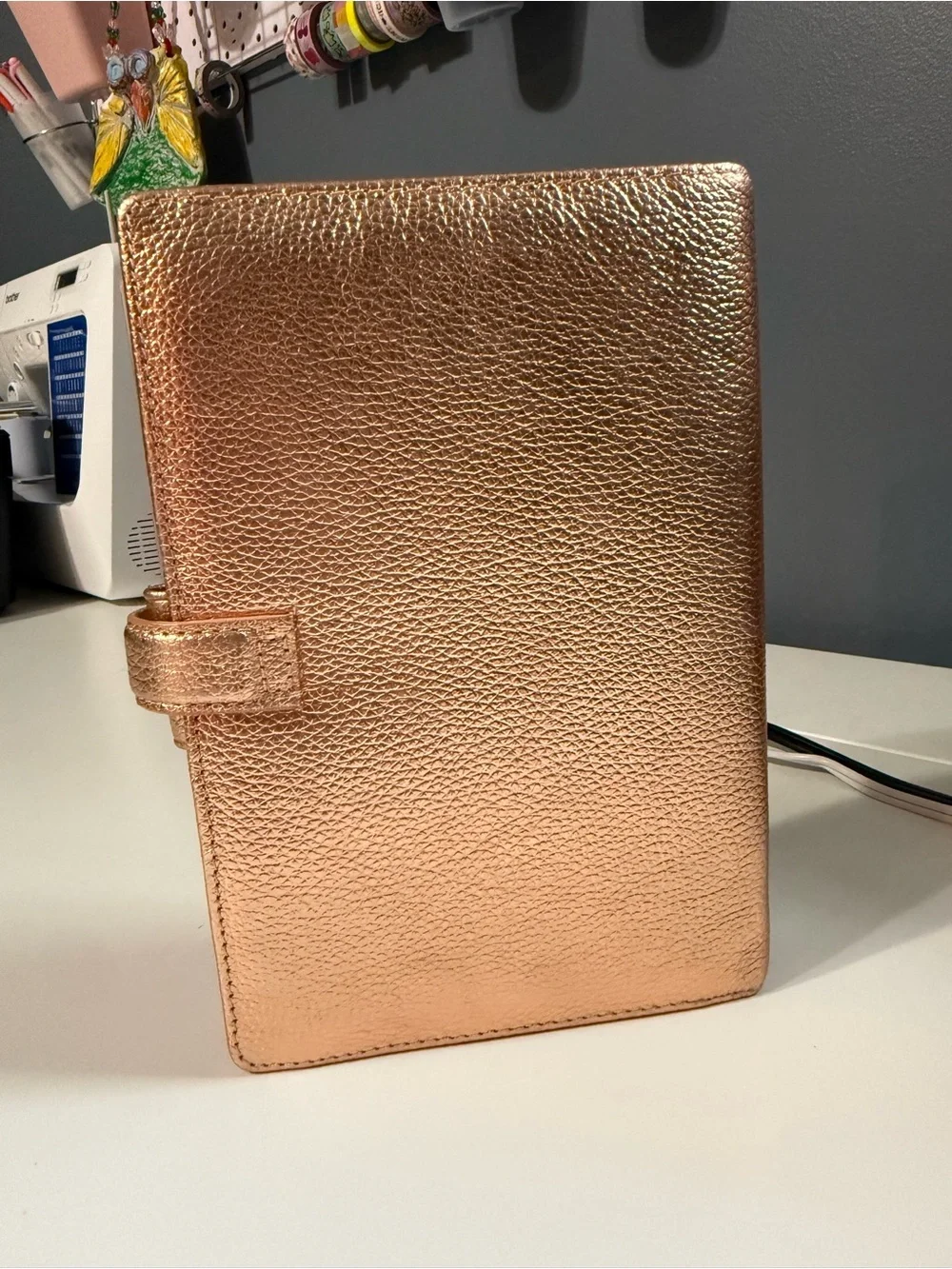 RARE Metallic Rose Gold Leather Personal Filofax Finsbury