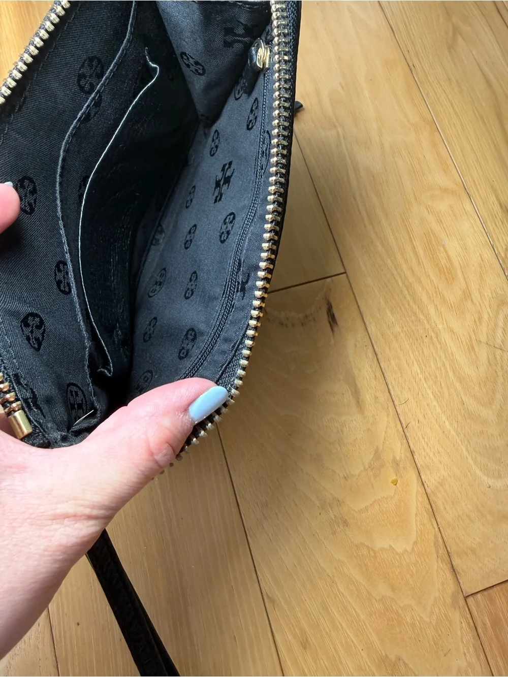Tory Burch Black Pebbled Leather Wristlet