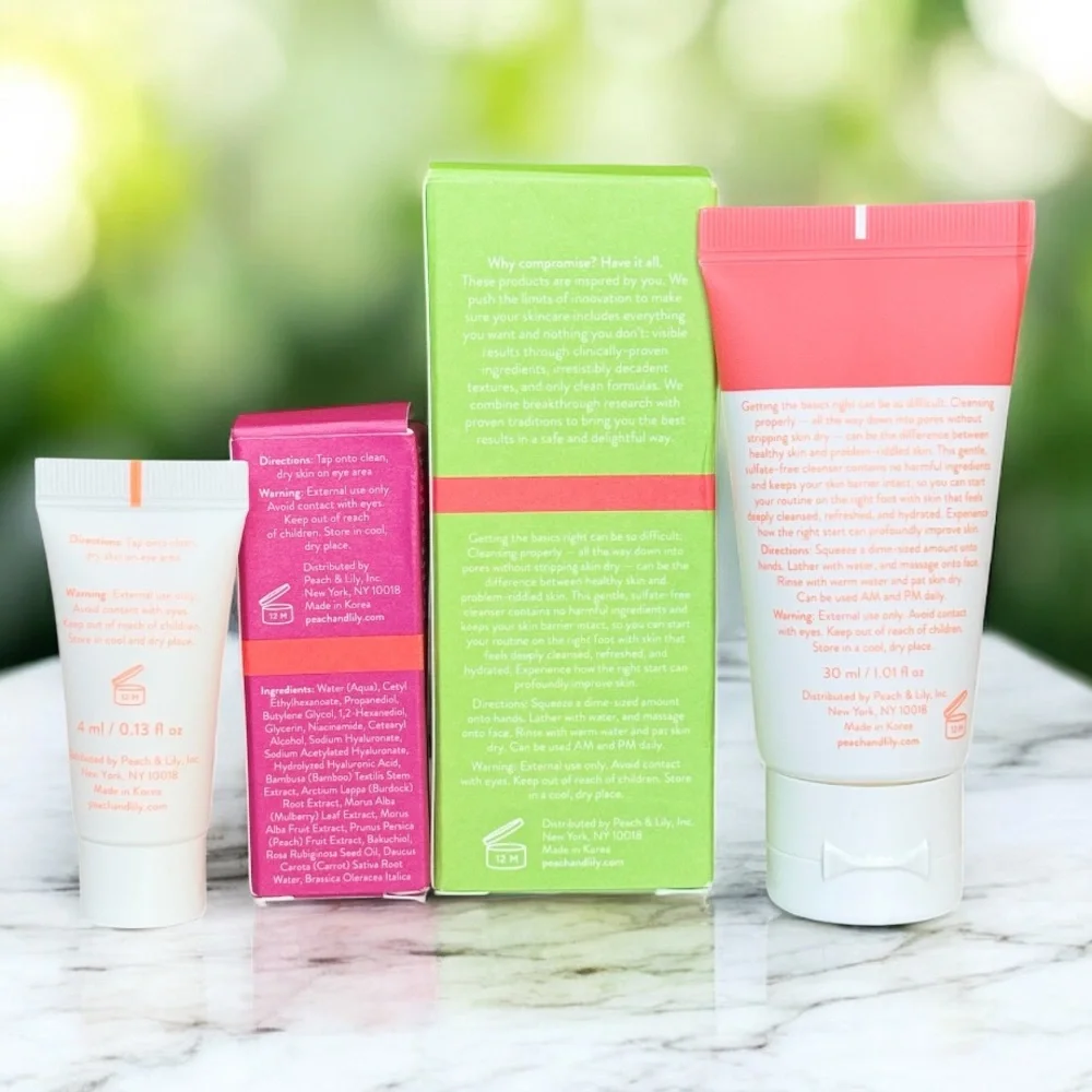 Peach & Lily Pure Peach Retinoic Eye Cream and Power Calm Hydrating Gel Cleanser