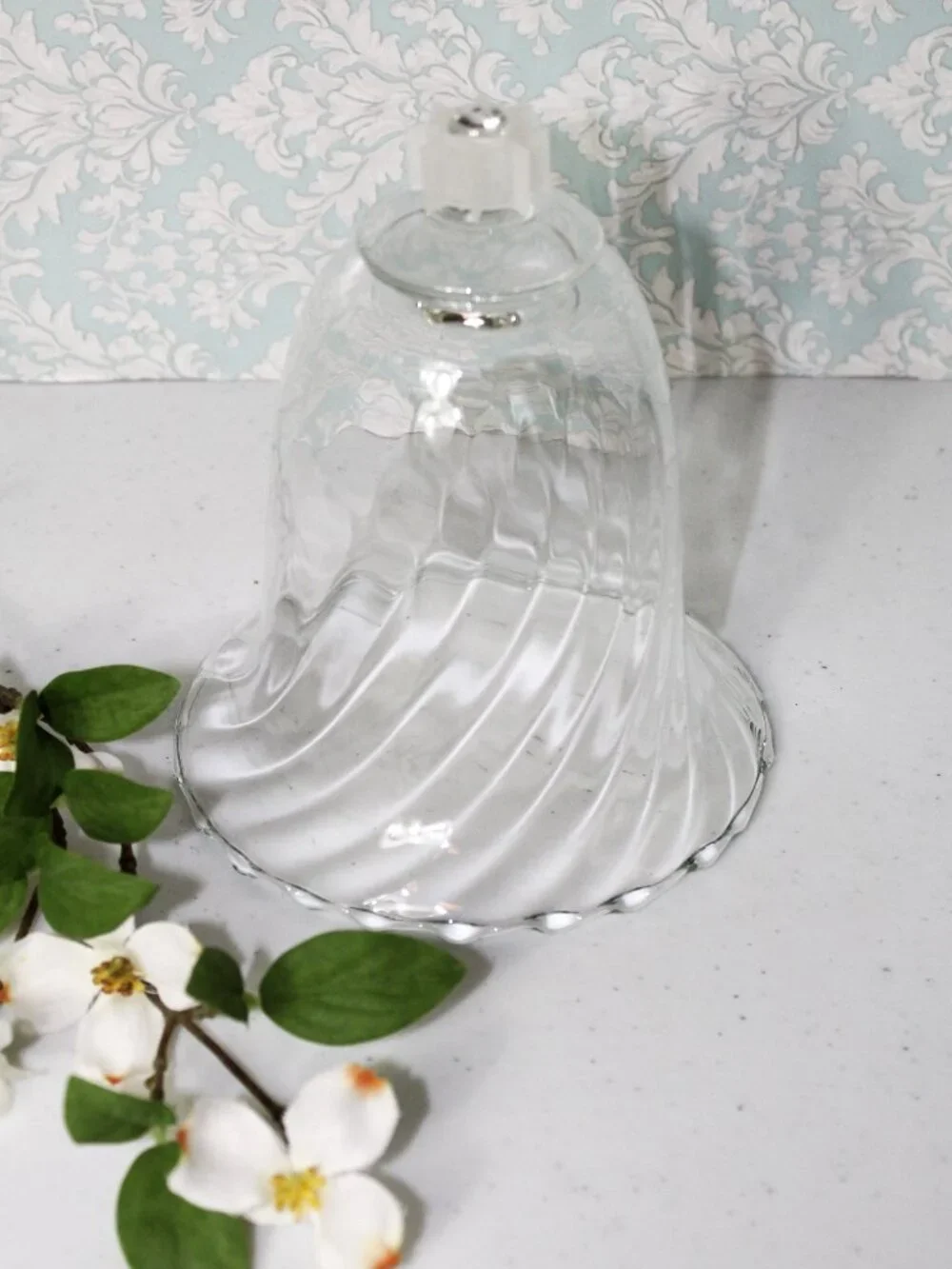 Large Clear Glass Peg Candle Cup Bell Tulip Scallop Ruffled Swirl