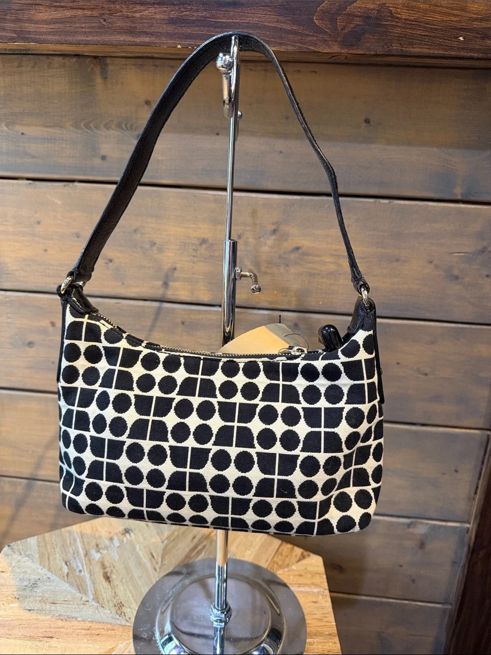 kate spade Black & Cream Geometric Dot-Grid Shoulder Bag