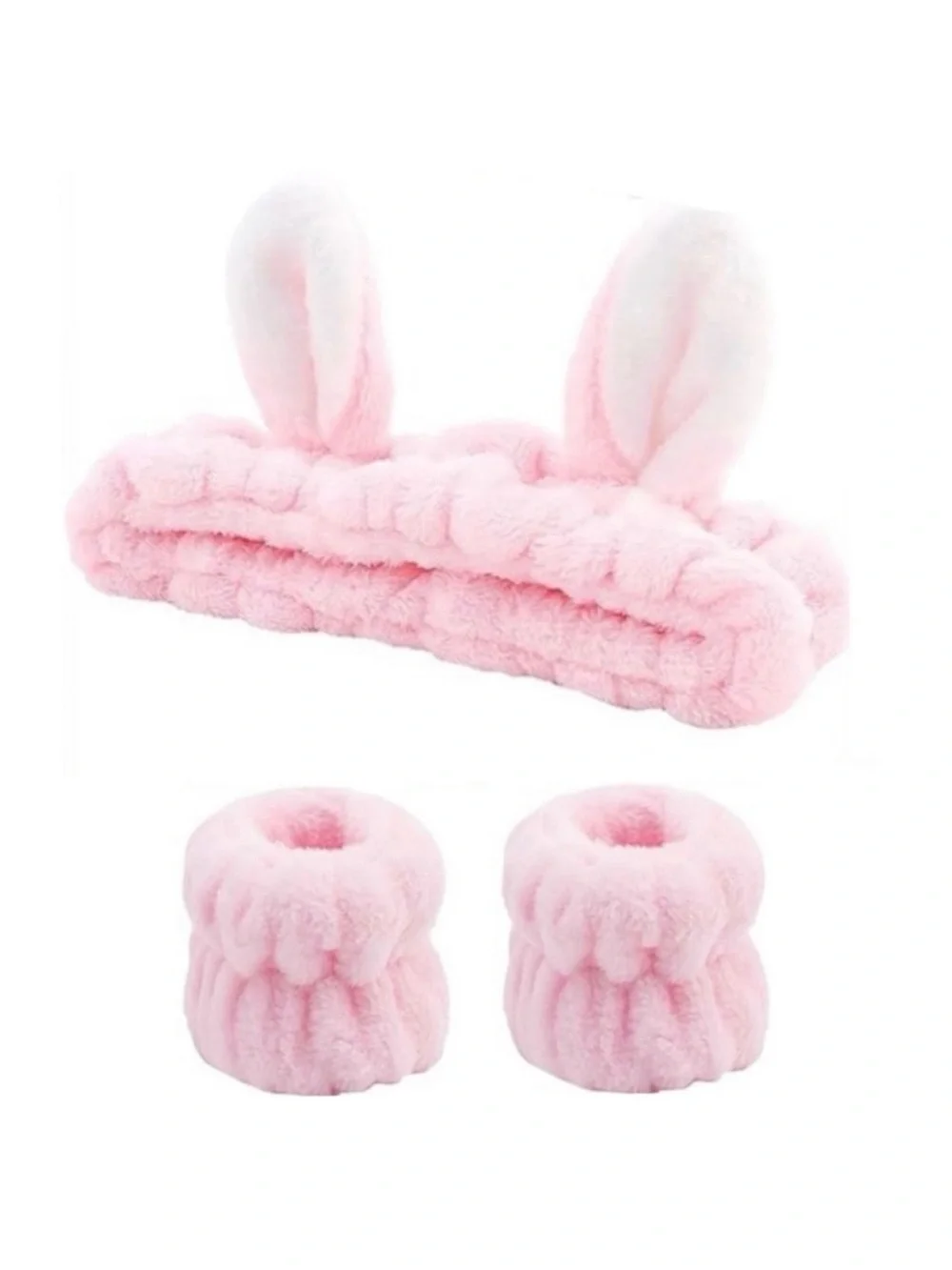 Pink Bunny Ear Spa Headband & Wristbands Set Face Washing Skincare Makeup, [New]