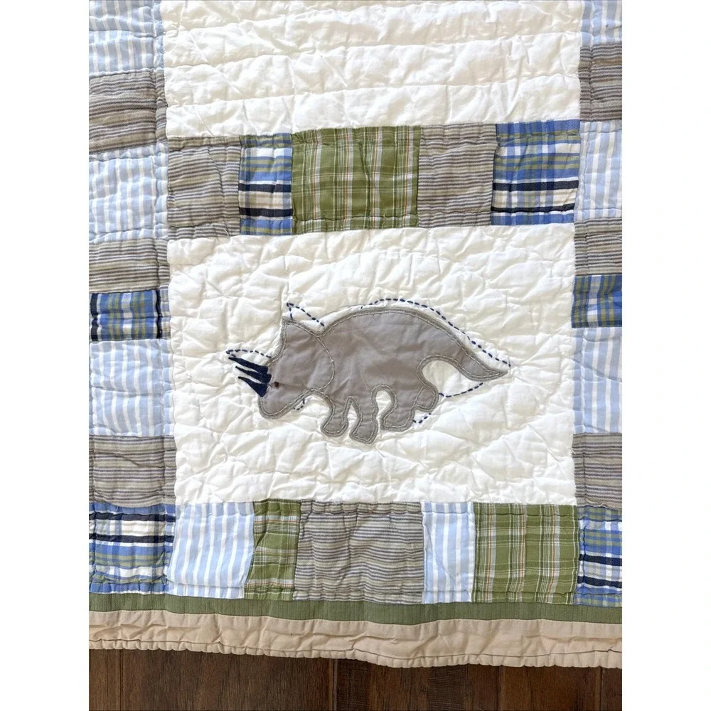 Pottery Barn Kids Jurassic Dinosaur Patchwork Twin Quilted Blanket 66x86 Bedding