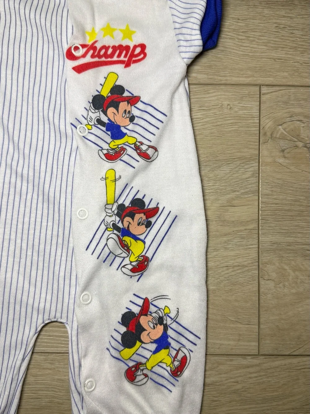 New Vintage 1980s Kids / Toddlers Disney Mickey Mouse Baseball Striped Romper
