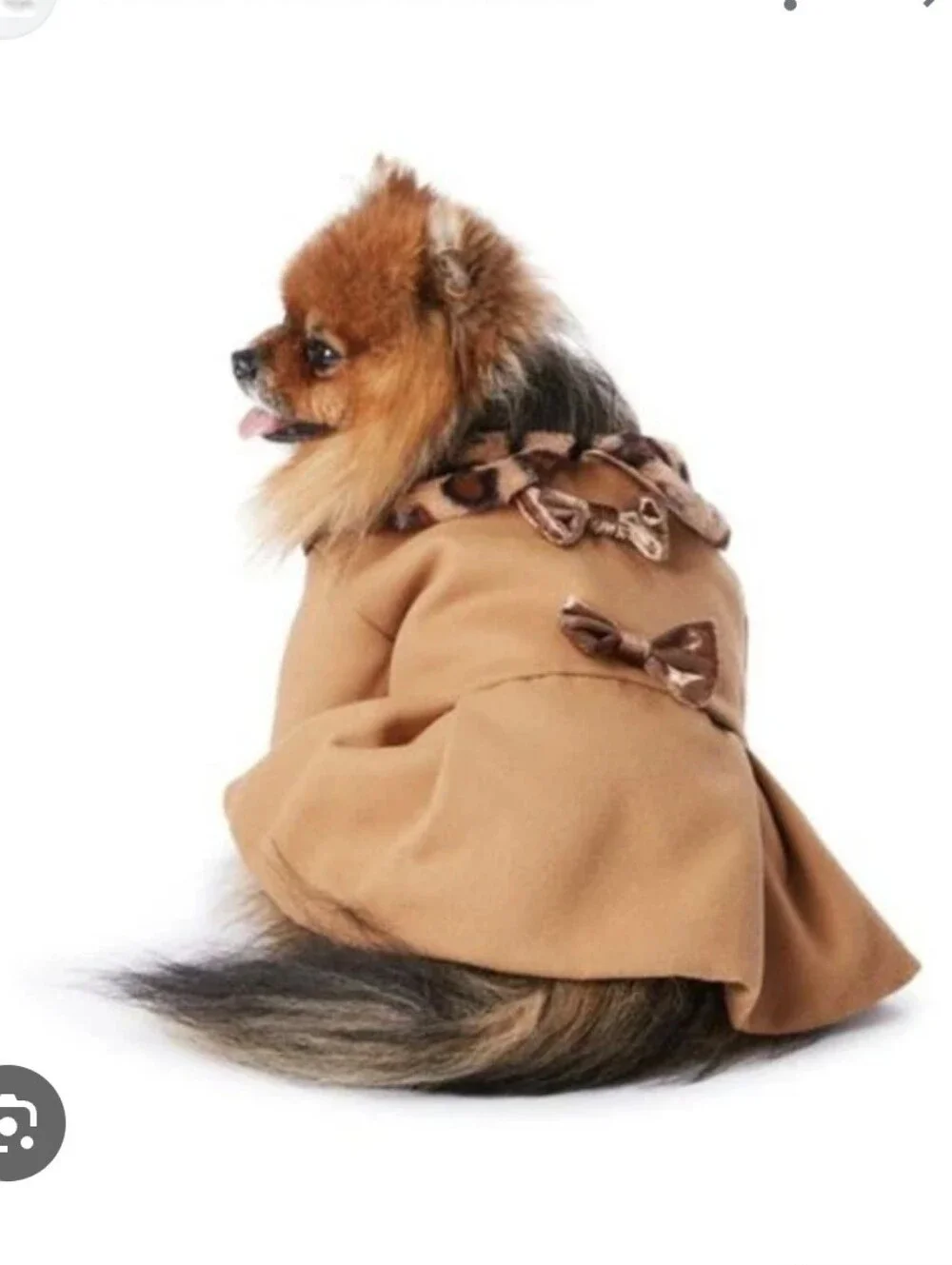 Plush Camel Bow-Accent Faux Fur Collar Dog Dress