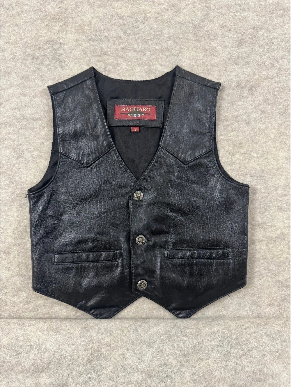 Children's Saguaro West Black Leather Vest Size Small
