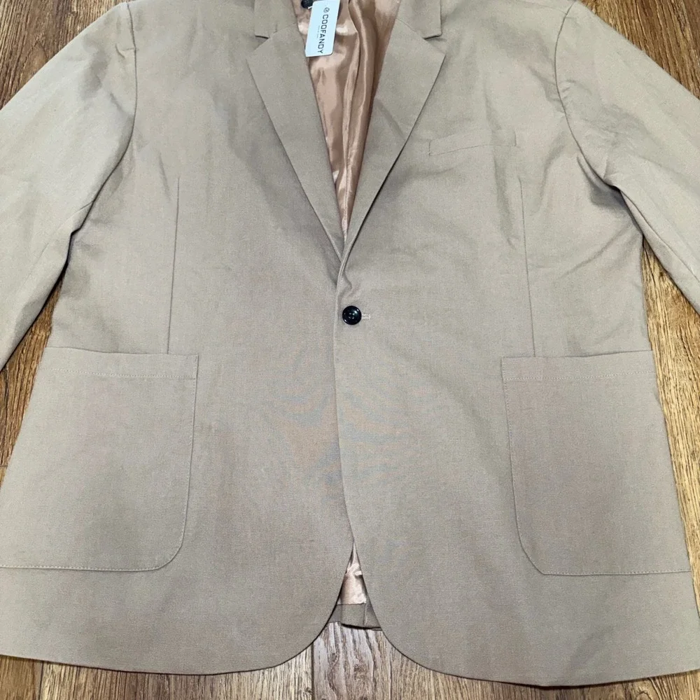 New COOFANDY Linen Blend Blazer Tan Sport Coat Jacket Mens 2XL One Button Close