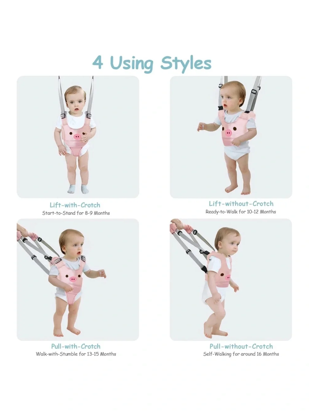 Baby Walking Harness Handheld Walker Assistant Belt Pink Pig Safety