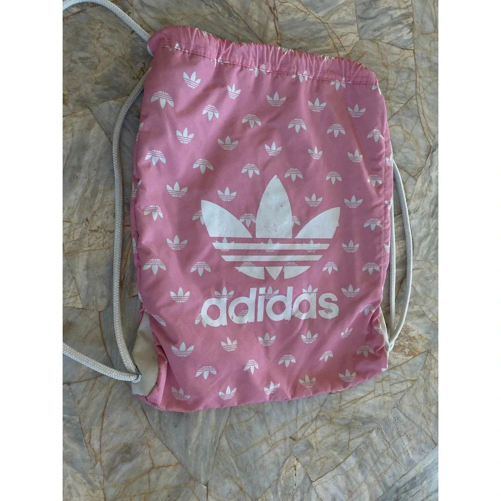 Adidas Originals Pink Trefoil Monogram Drawstring Cinch Backpack Bag B172 043516