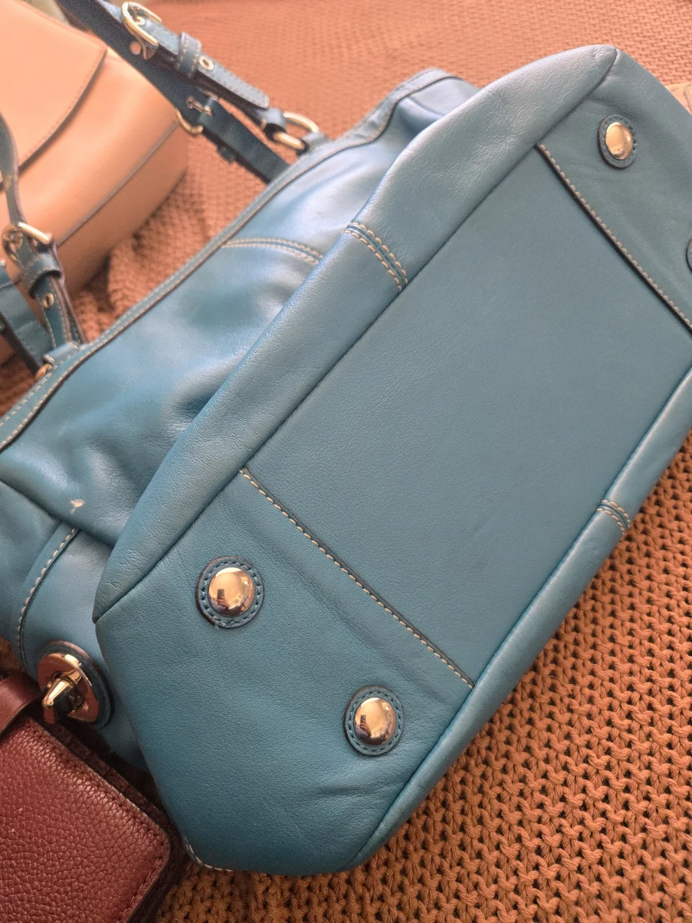 Coach Teal Leather Satchel with Gold-Tone Hardware
