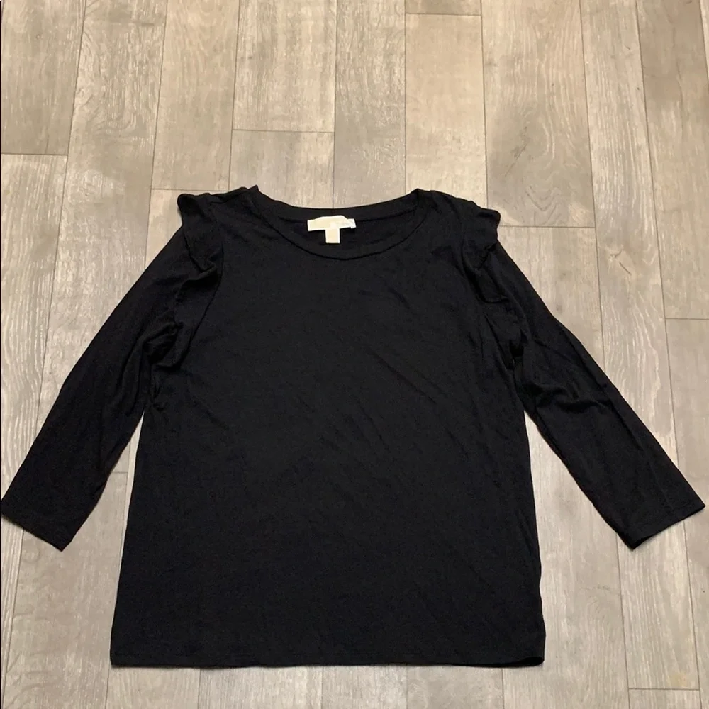 Womens Michael Kors Ruffled Sleeve‎ Crewneck Minimalist Top Shirt