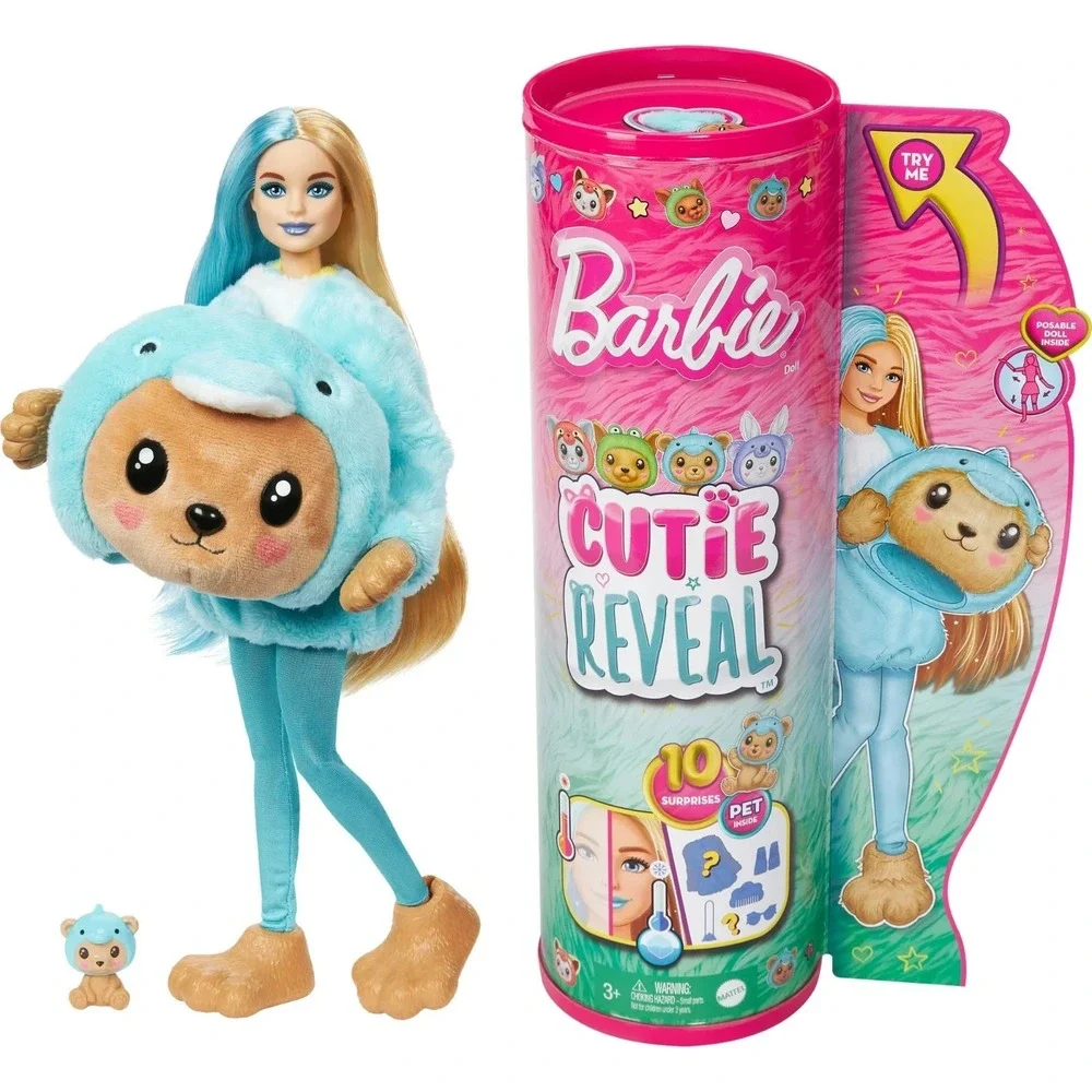 Barbie Cutie Reveal Teddy Bear as Dolphin Costume-Themed Series Doll Toy NEW