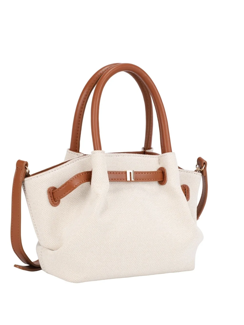 Canvas Mini Tote Bag with PU Leather Trim
