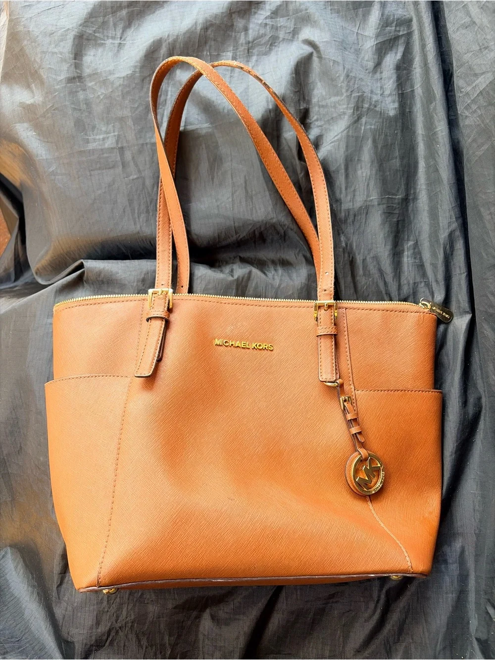 Michael Kors Cognac Leather Tote with Gold Hardware