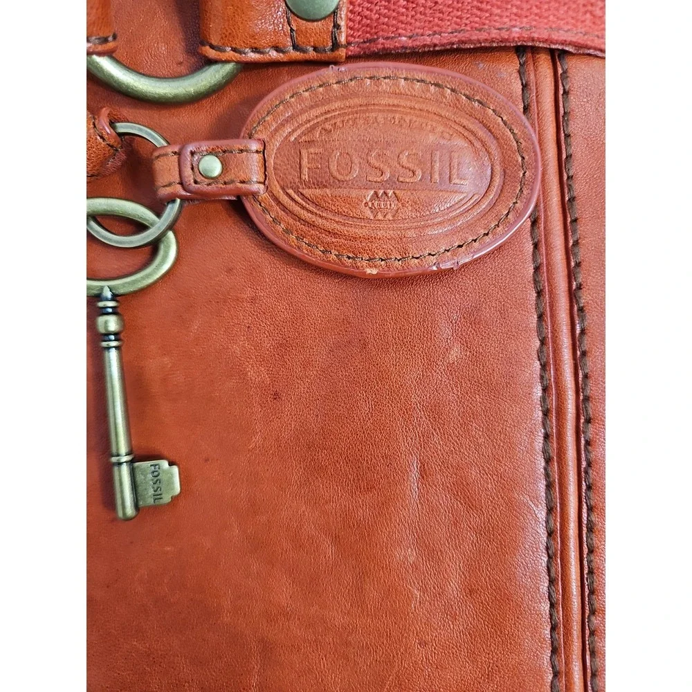 Fossil Long Live Vintage Hobo Burnt Orange Leather Brass Studded